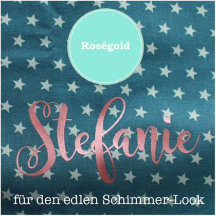 Glitzernde Buchstaben in Gold, Silber oder Rosé-Gold als Bügelbild